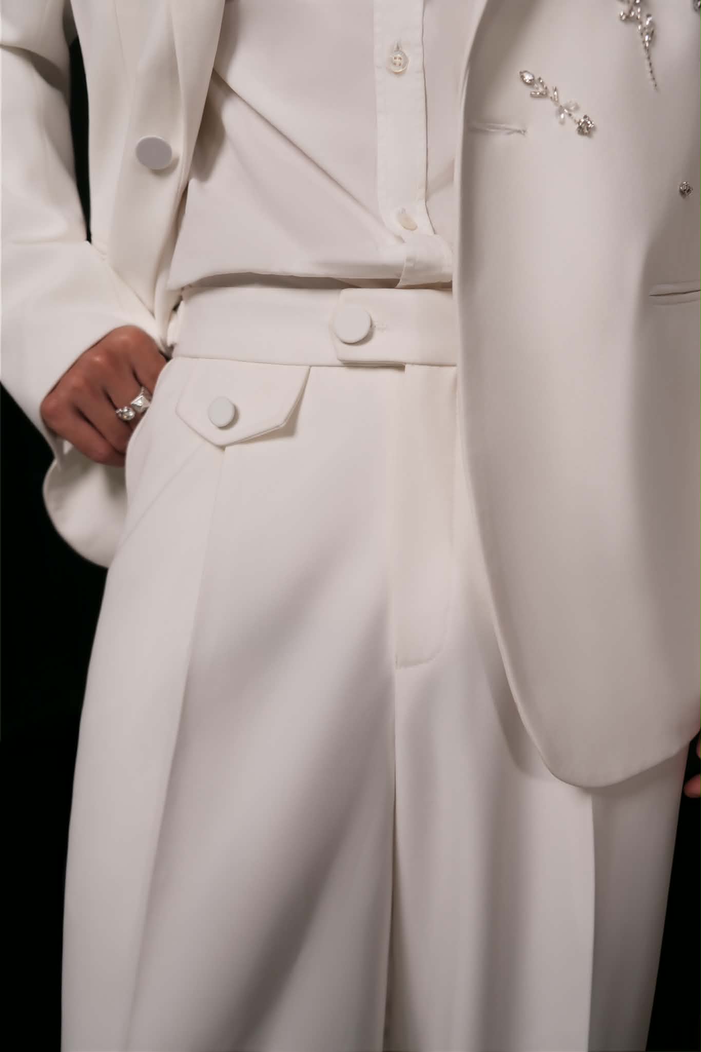 White Hand-Beaded Embellished Wedding Blazer Set for Men