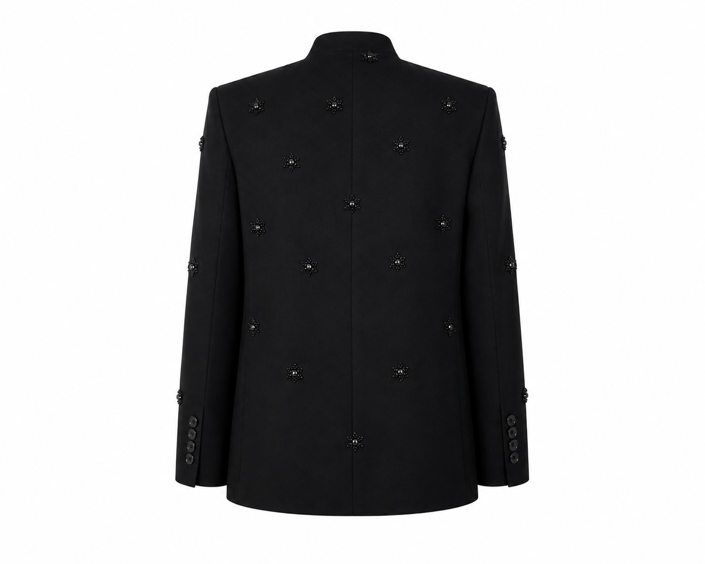 Black Embellished Mandarin Collar Blazer