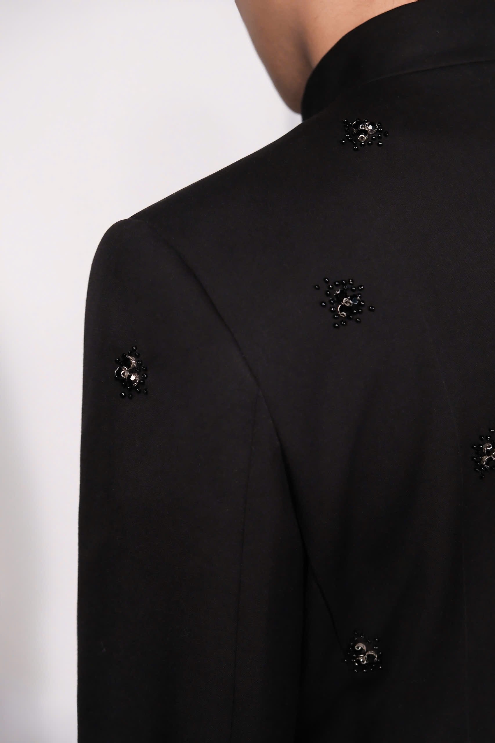 Black Embellished Mandarin Collar Blazer
