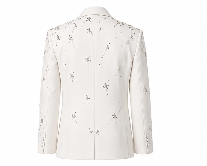 White Hand-Beaded Embellished Wedding Blazer for Men