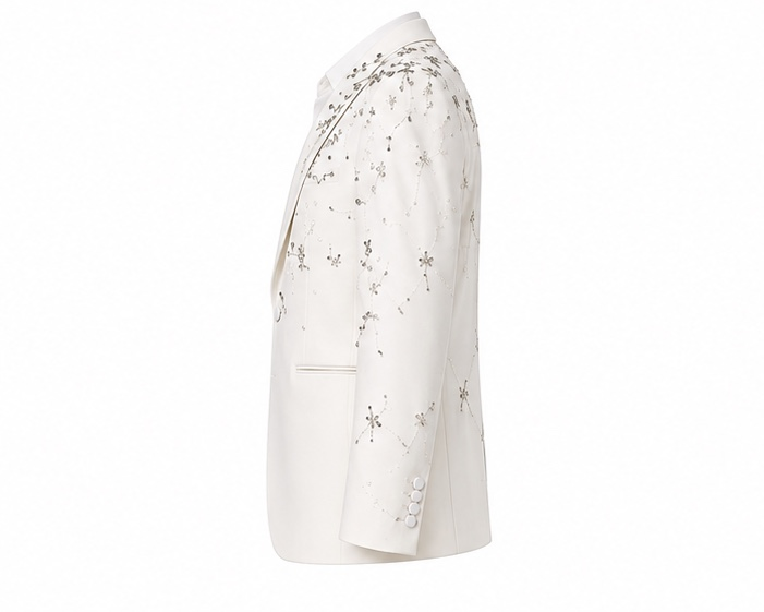 White Hand-Beaded Embellished Wedding Blazer for Men