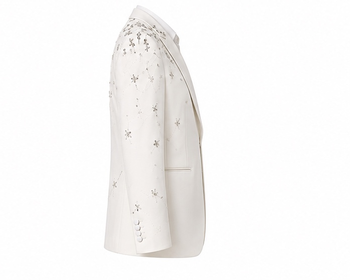 White Hand-Beaded Embellished Wedding Blazer for Men