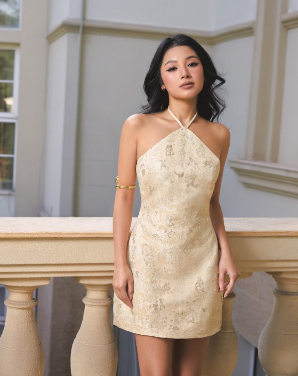 Phoebe Champagne Halter Dress&nbsp;