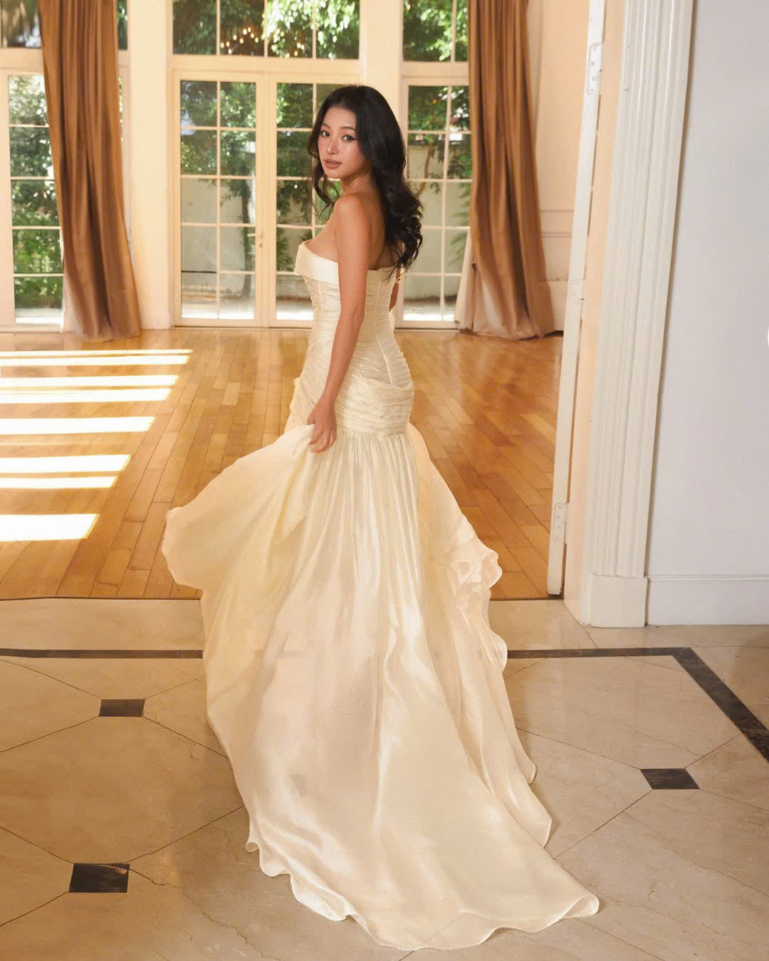 Phoebe Ivory Draped Couture Gown – The Poetry of Light