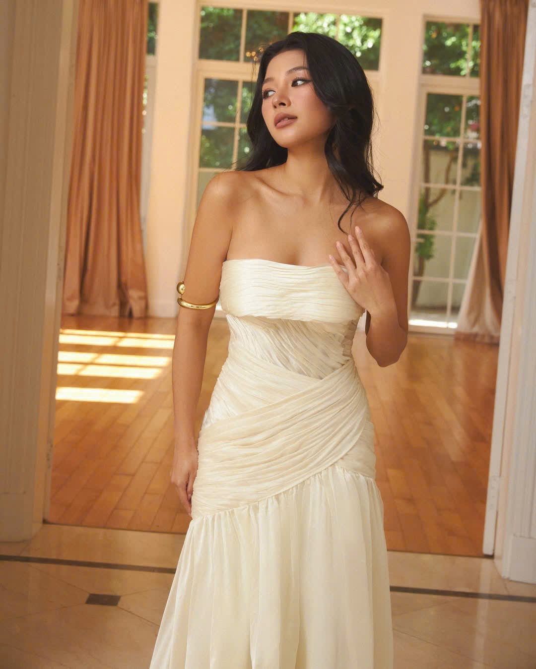 Phoebe Ivory Draped Couture Gown – The Poetry of Light
