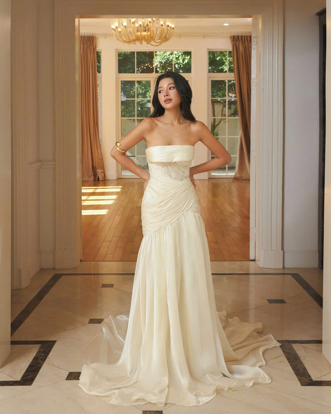 Phoebe Ivory Draped Couture Gown – The Poetry of Light