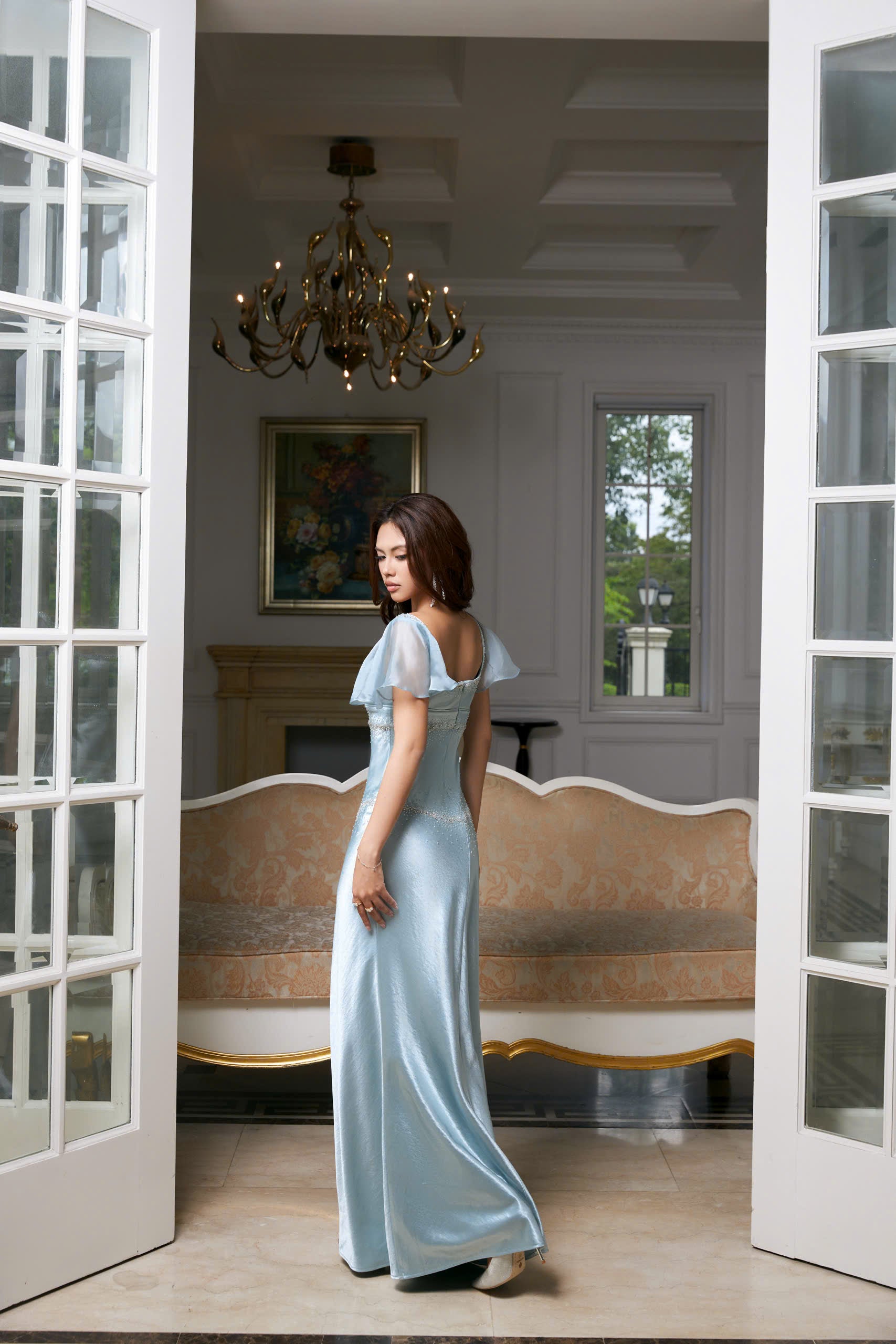 Phoebe Celeste Embellished Satin Dress