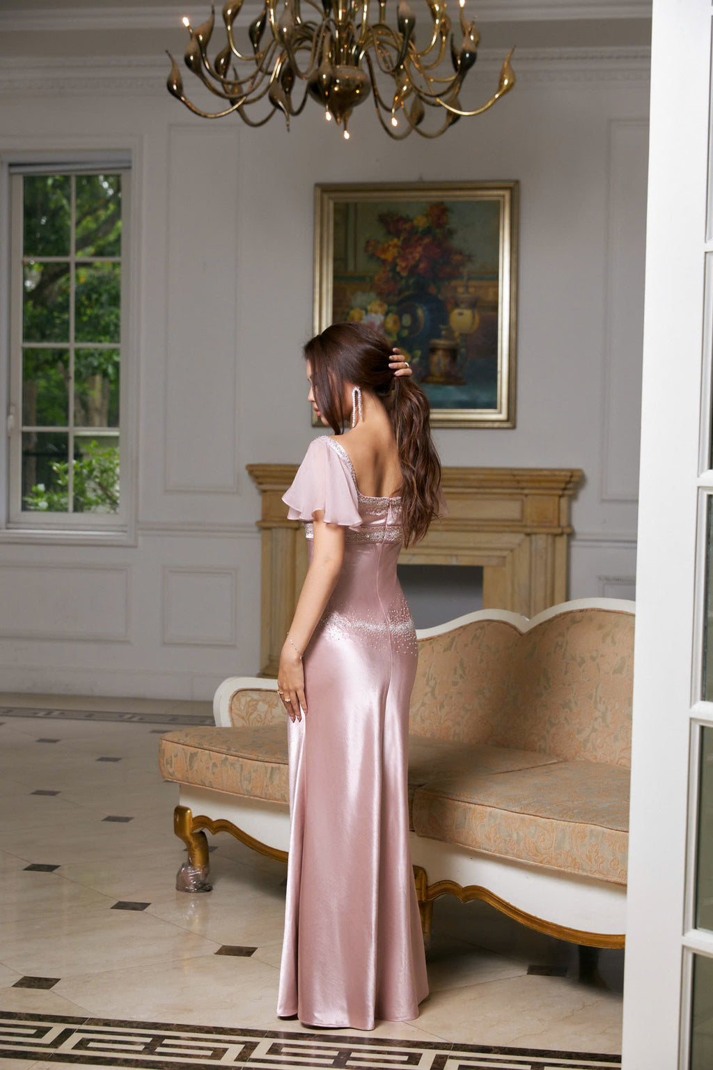Phoebe Celeste Embellished Satin Dress