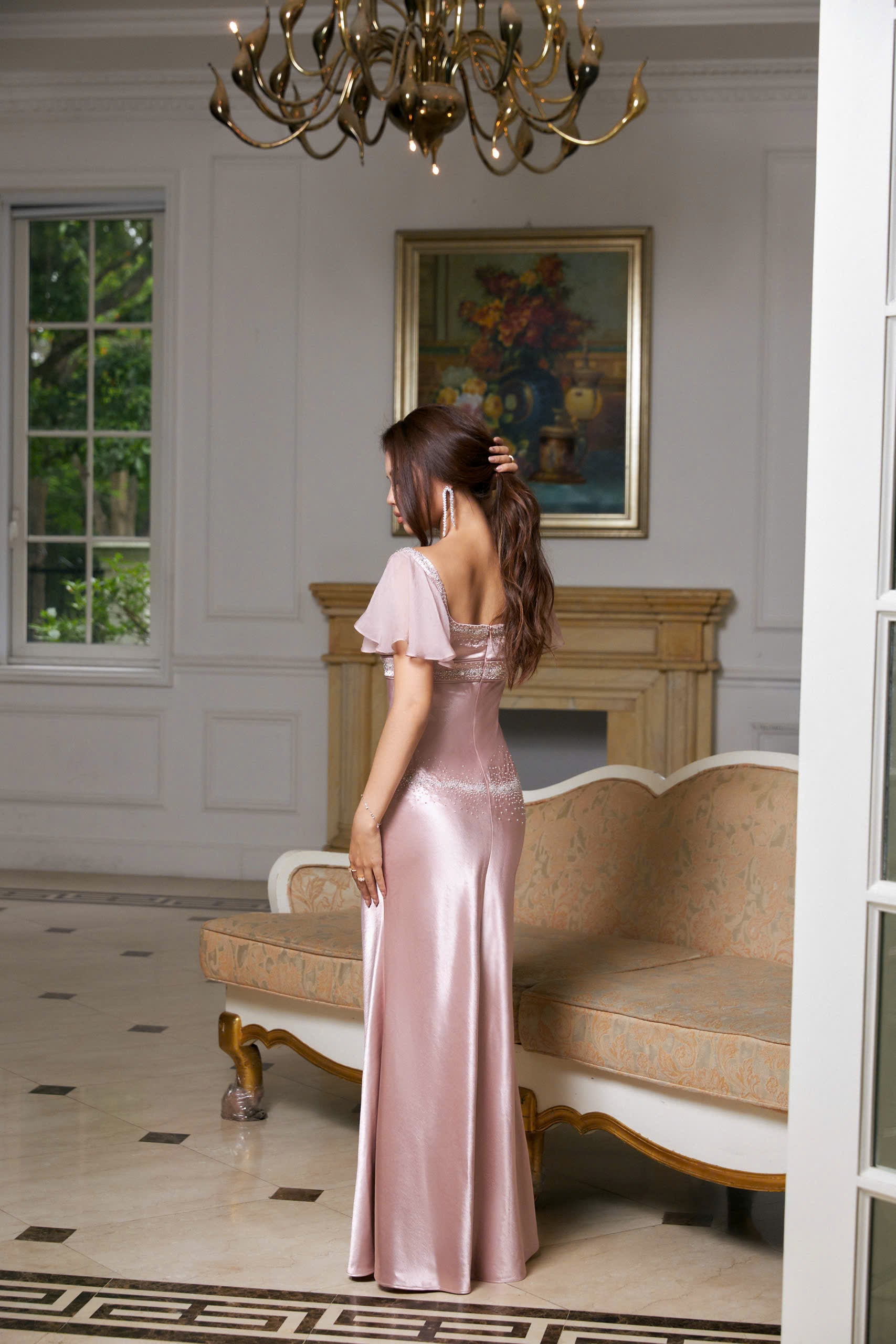 Phoebe Celeste Embellished Satin Dress